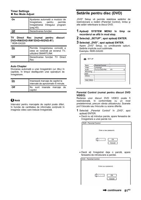 Sony RDR-GX220 - RDR-GX220 Istruzioni per l'uso Rumeno