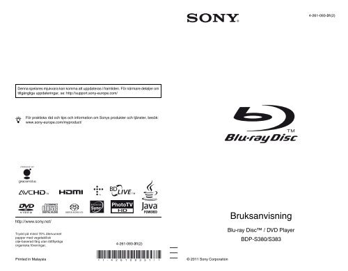 Sony BDP-S380 - BDP-S380 Istruzioni per l'uso Svedese