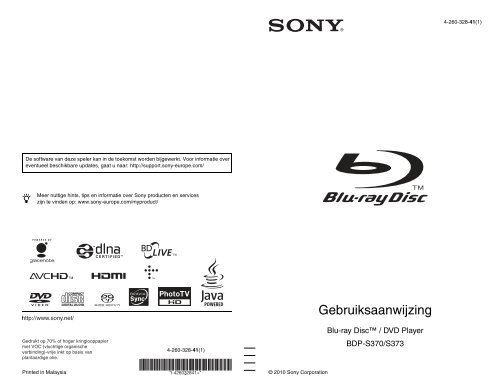 Sony BDP-S370 - BDP-S370 Istruzioni per l'uso Olandese