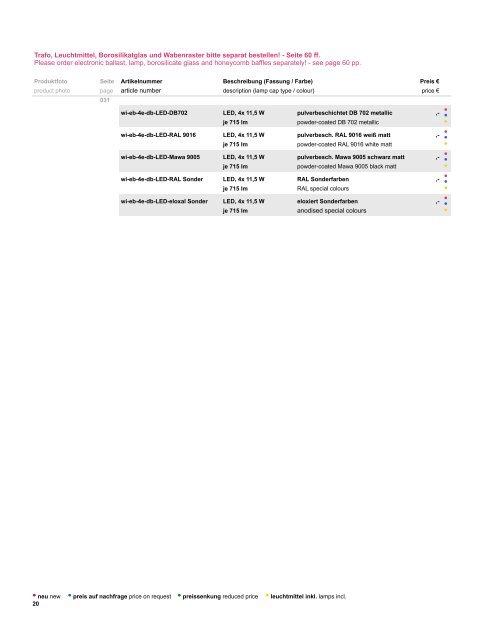 Preisliste Systemleuchten „wittenberg“ - Mawa Design