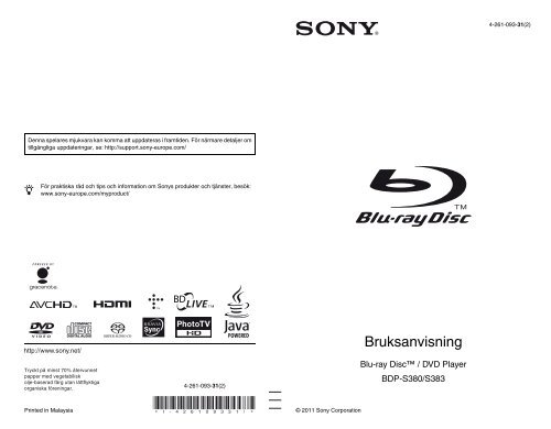 Sony BDP-S383 - BDP-S383 Istruzioni per l'uso Svedese