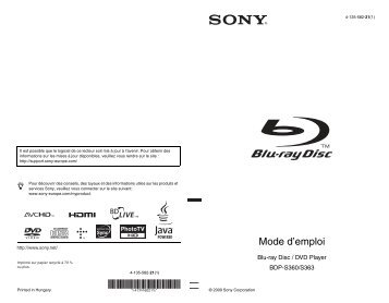 Sony BDP-S360 - BDP-S360 Istruzioni per l'uso Francese