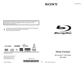 Sony BDP-S280 - BDP-S280 Istruzioni per l'uso Francese