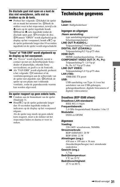 Sony BDP-S480 - BDP-S480 Istruzioni per l'uso Olandese