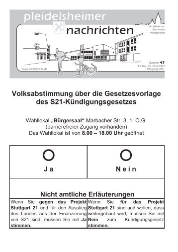 19:00 Uhr - Gemeinde Pleidelsheim