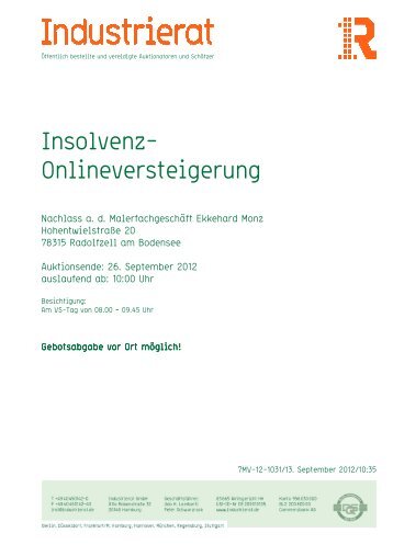 Insolvenz- Onlineversteigerung - Industrie Rat