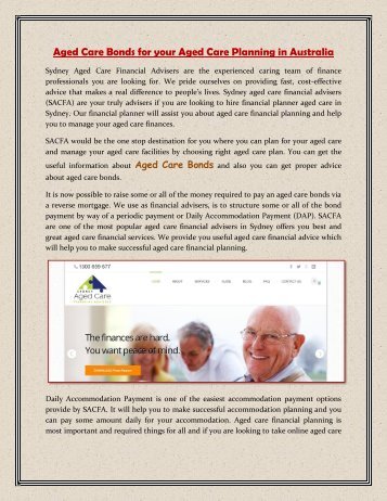 Aged Care Bonds for your Aged Care Planning in Australia