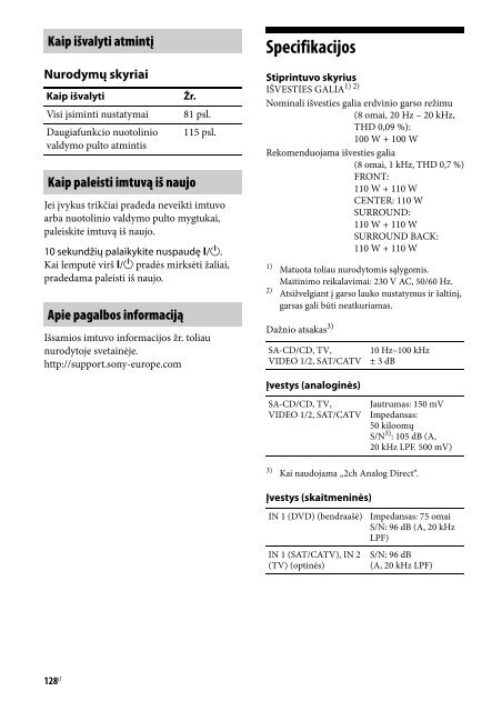 Sony STR-DA2800ES - STR-DA2800ES Istruzioni per l'uso Lituano