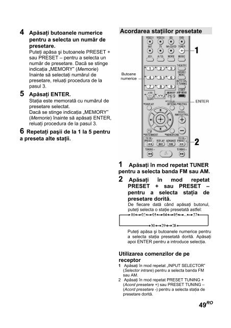 Sony HT-SF1300 - HT-SF1300 Istruzioni per l'uso Rumeno