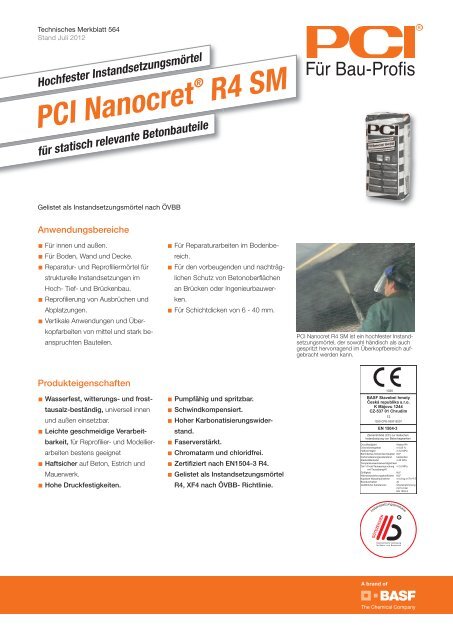 Hochfester Instandsetzungsmörtel PCI Nanocret ® R4 SM