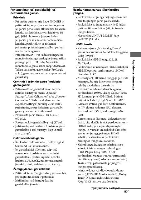 Sony STR-DA3700ES - STR-DA3700ES Istruzioni per l'uso Lituano