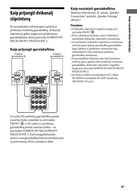 Sony STR-DA3700ES - STR-DA3700ES Istruzioni per l'uso Lituano