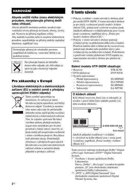 Sony HTP-36DW - HTP-36DW Istruzioni per l'uso Ceco