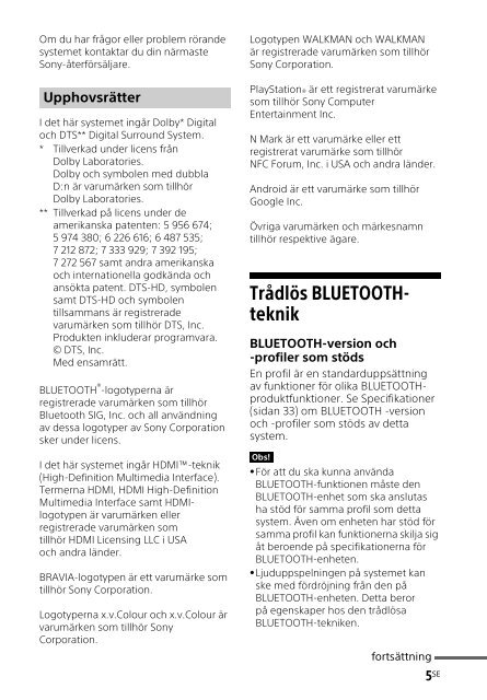 Sony HT-CT660 - HT-CT660 Istruzioni per l'uso Svedese