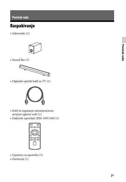 Sony HT-CT60 - HT-CT60 Istruzioni per l'uso Bosniaco