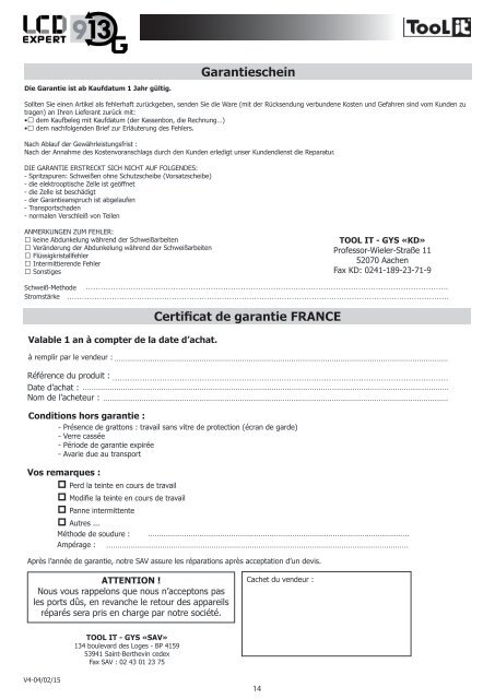 Manuel d'utilisation / User's manual - GYS