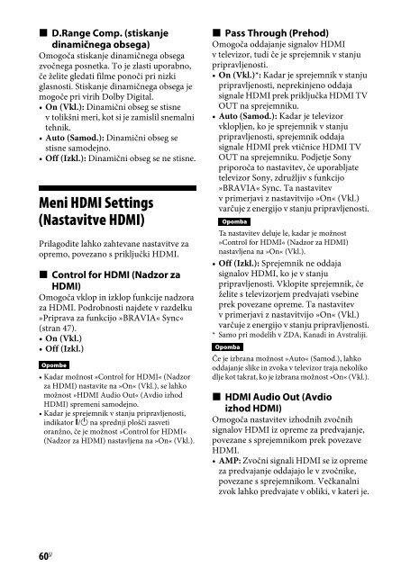 Sony STR-DH540 - STR-DH540 Istruzioni per l'uso Sloveno