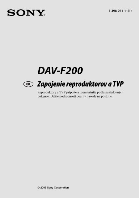 Sony DAV-F200 - DAV-F200 Istruzioni per l'uso Slovacco