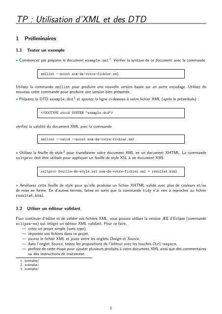 Tp Utilisation D Xml Et Des Dtd