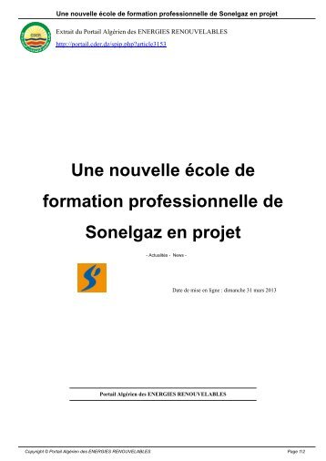 Une nouvelle école de formation professionnelle de Sonelgaz en projet
