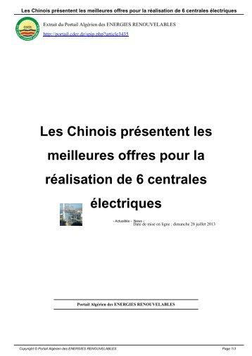 Les Chinois prÃ©sentent les meilleures offres pour la rÃ©alisation de 6 ...