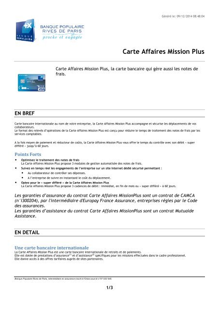 Carte Affaires Mission Plus