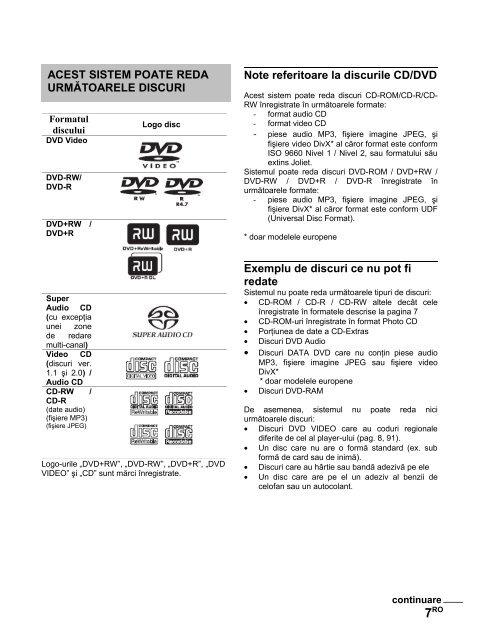 Sony DAV-X1V - DAV-X1V Istruzioni per l'uso Rumeno