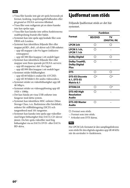 Sony BDV-E4100 - BDV-E4100 Istruzioni per l'uso Svedese