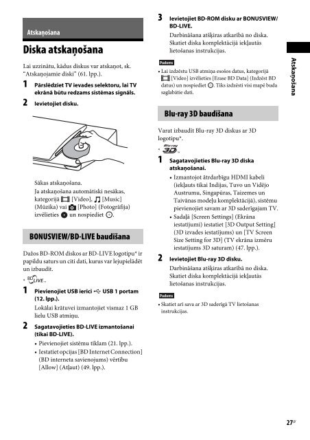 Sony BDV-N990W - BDV-N990W Istruzioni per l'uso Lettone