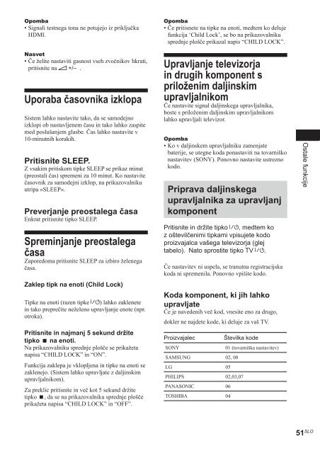 Sony BDV-E670W - BDV-E670W Istruzioni per l'uso Sloveno