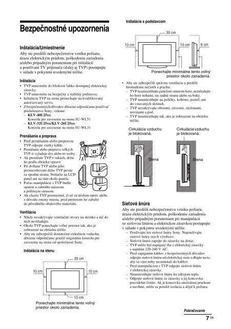 Sony KLV-40U2520 - KLV-40U2520 Istruzioni per l'uso Slovacco