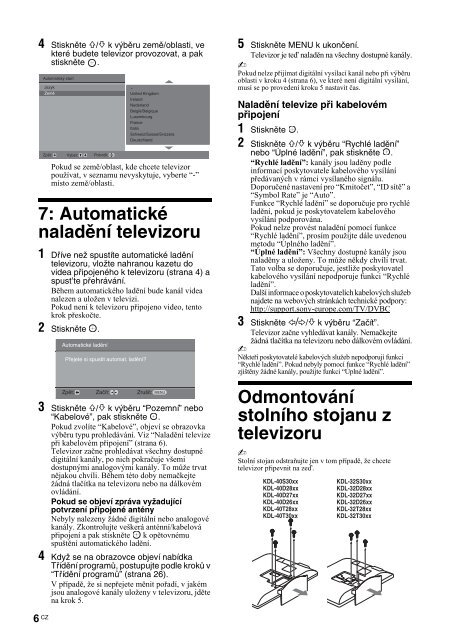 Sony KDL-40D2600 - KDL-40D2600 Istruzioni per l'uso Ceco