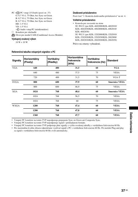 Sony KDL-32S2010 - KDL-32S2010 Istruzioni per l'uso Slovacco