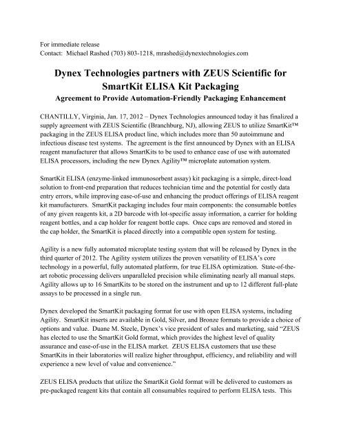 Dynex Technologies partners with ZEUS Scientific for SmartKit ...