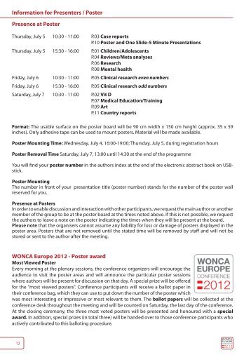 Presence at Poster WONCA Europe 2012 - Poster award ...