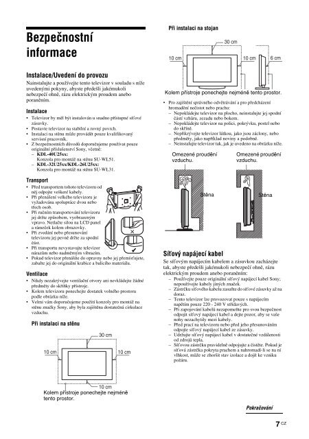 Sony KDL-26U2520 - KDL-26U2520 Istruzioni per l'uso Ceco