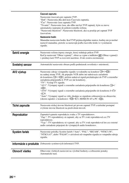 Sony KDL-40S2510 - KDL-40S2510 Istruzioni per l'uso Slovacco