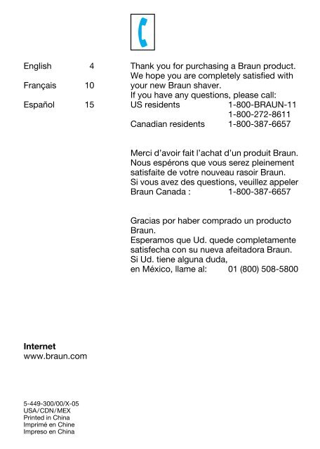 Braun InterFace Excel-3710, 3105 - 3105, InterFace Excel UK, FR, ES (USA, CDN, MEX)