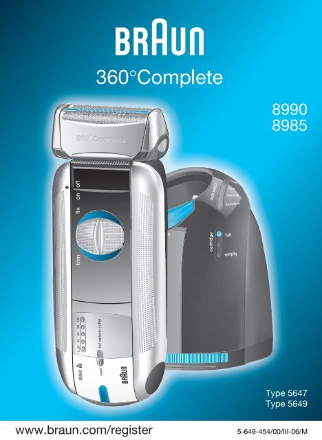 Braun Series 5, 360&deg; Complete-550, 8975, 8990, 8991 - 8990, 8985, 360&deg;Complete UK, FR, PL, CZ, SK, HU, HR, SL, TR, RU, UA, ARAB