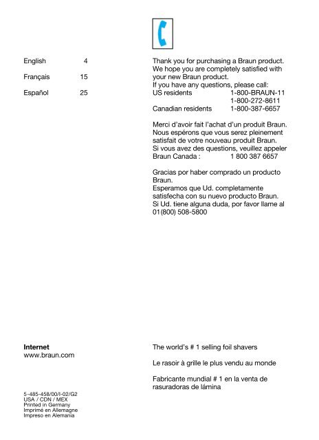 Braun Flex Integral + Clean &amp; Charge-5441, 5442 - 5441, Flex Integral System UK, FR, ES (USA, CDN, MEX)