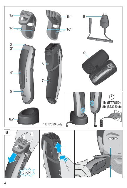 Braun cruZer5 beard&amp;head, Old Spice, Beard Trimmer-cruZer5, Old Spice, BT 3050, BT 5010, BT 5030, BT 5050 - BT7050, BT3050cb, Beard trimmer, Series 7 DE, UK, FR, ES, PT, IT, NL, DK, NO, SE, FI, TR, GR