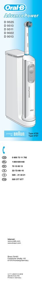 Braun Plak control ultra, Advance Power-D9013, D79.013 - D9525, D9513, D9511, D9022, D9013, Advance Power UK, DK, NO, SE, FIN