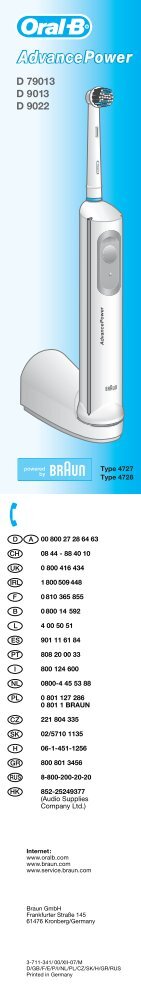 Braun Plak control ultra, Advance Power-D9013, D79.013 - D79013, D9013, D9022, Advance Power DE, UK, FR, ES, PT, IT, NL, PL, CZ, SK, HU, GR, RU