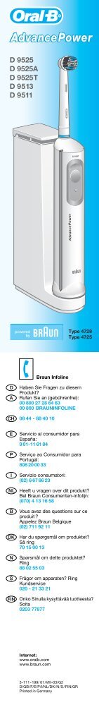Braun Plak control ultra, Advance Power-D9013, D79.013 - D9525, D9513, D9511, Advance Power DE, UK, FR, ES, PT, IT, NL, DK, NO, SE, FI, GR
