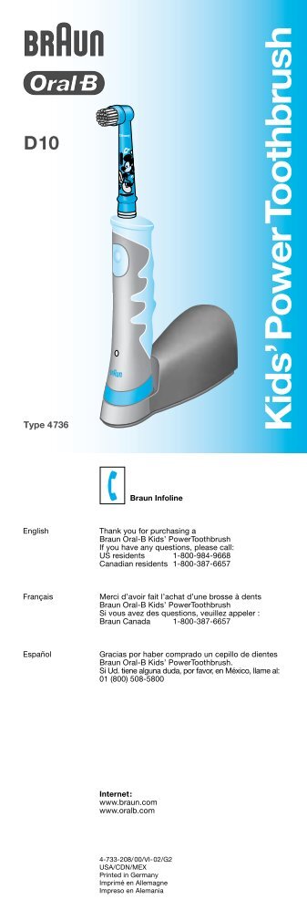 Braun AdvancePower Kids 950-D10.511 - D10 Kids Power Toothbrush UK, FR, ES (USA, CDN, MEX)