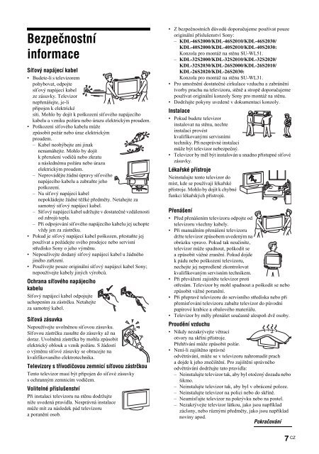 Sony KDL-26S2010 - KDL-26S2010 Istruzioni per l'uso Ceco