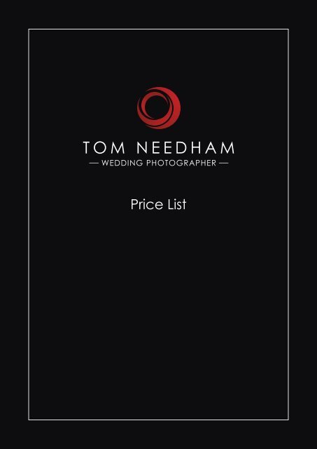Tom Needham - Wedding Photography Price List