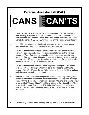 (PAF) CANS and CAN'TS