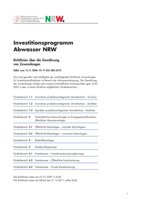 Investitionsprogramm Abwasser NRW