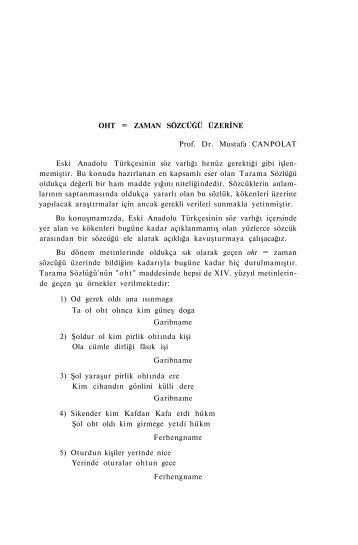 OHT = ZAMAN SÖZCÜĞÜ ÜZERİNE Prof. Dr. Mustafa CANPOLAT ...
